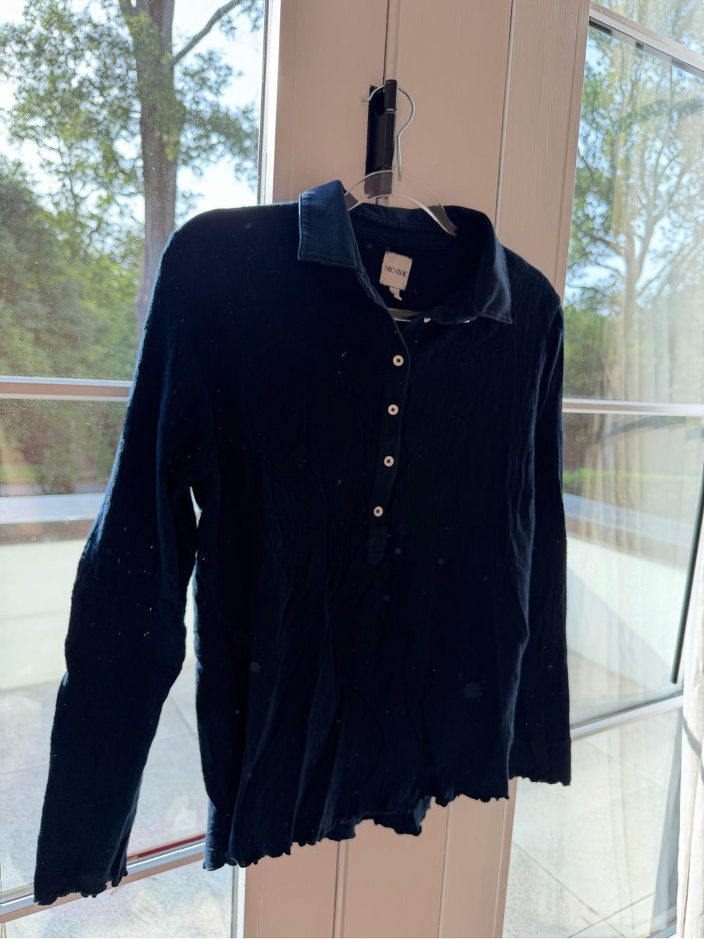 NIC+ZOE Navy Polo-Style Long Sleeve Top
